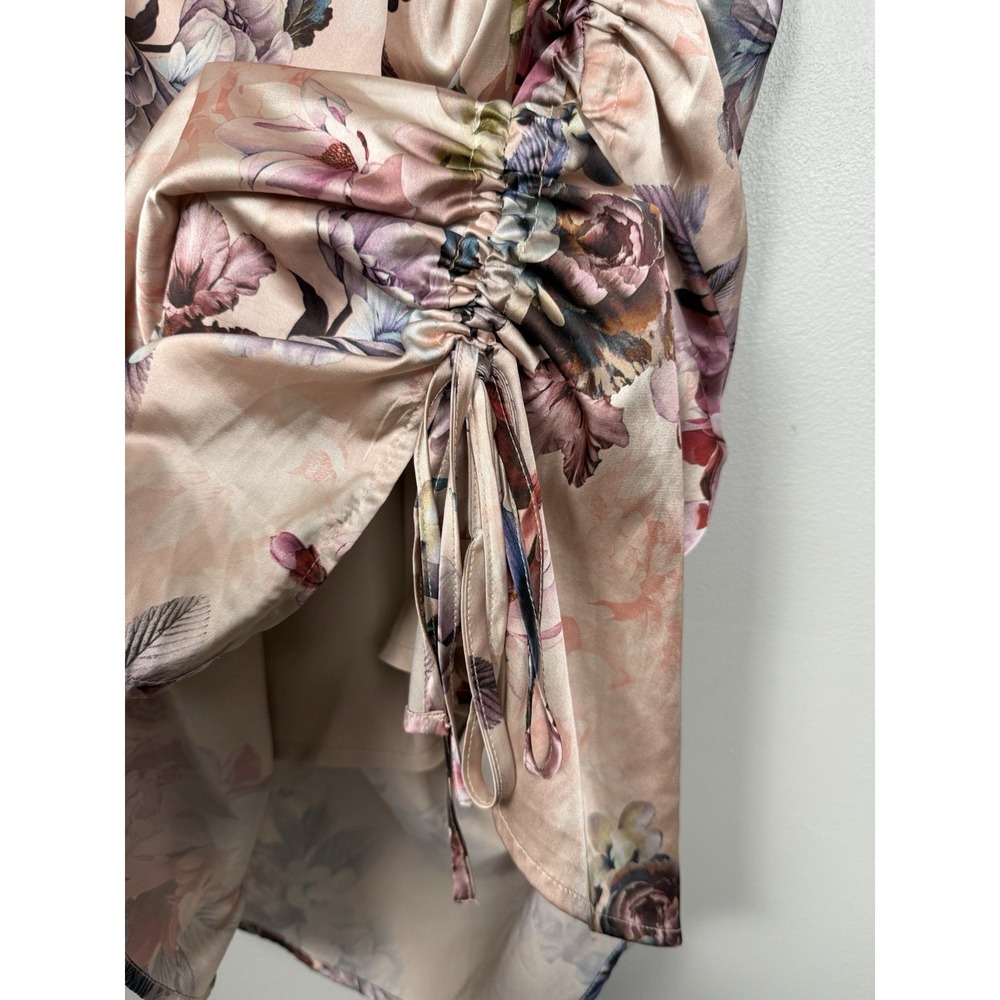 Acoa Dress Floral Satin Ruched Slip Dress Cow Neck Whimsical Romantic Y2k Style - Picture 6 of 11